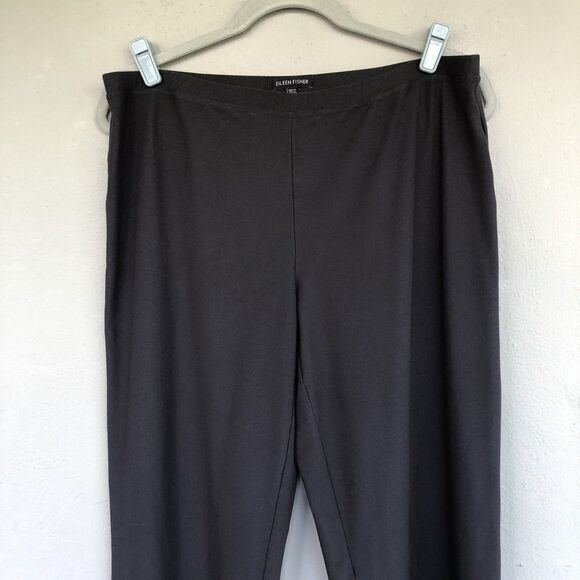 Eileen Fisher Pants L Gray Crepe Pull On Ankle Slim Straight Minimalist Preppy - Picture 3 of 15